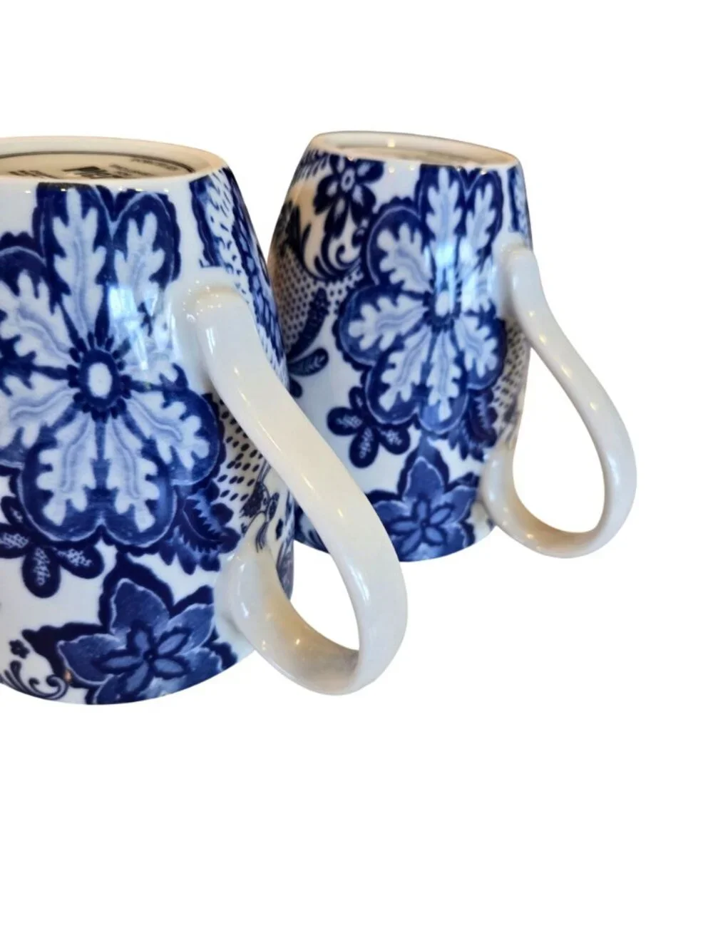 Pier 1 Blue White Floral Rabbit Bird Motif Porcelain Mugs Set of 2 *READ